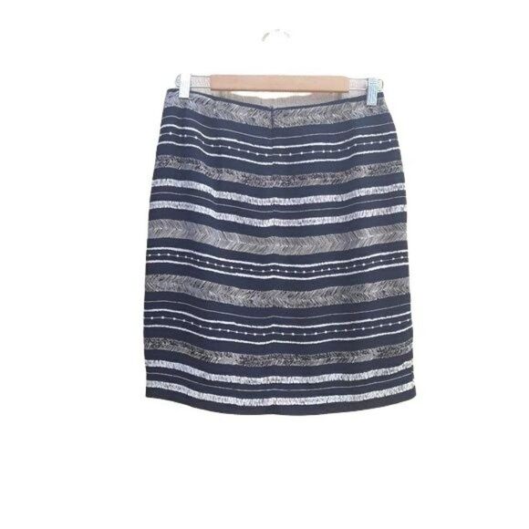 Chaus Skirt‎ Mini Faux Wrap Aztec Tribal Hieroglyphic Striped Black Tan Sz 8 - Picture 2 of 7